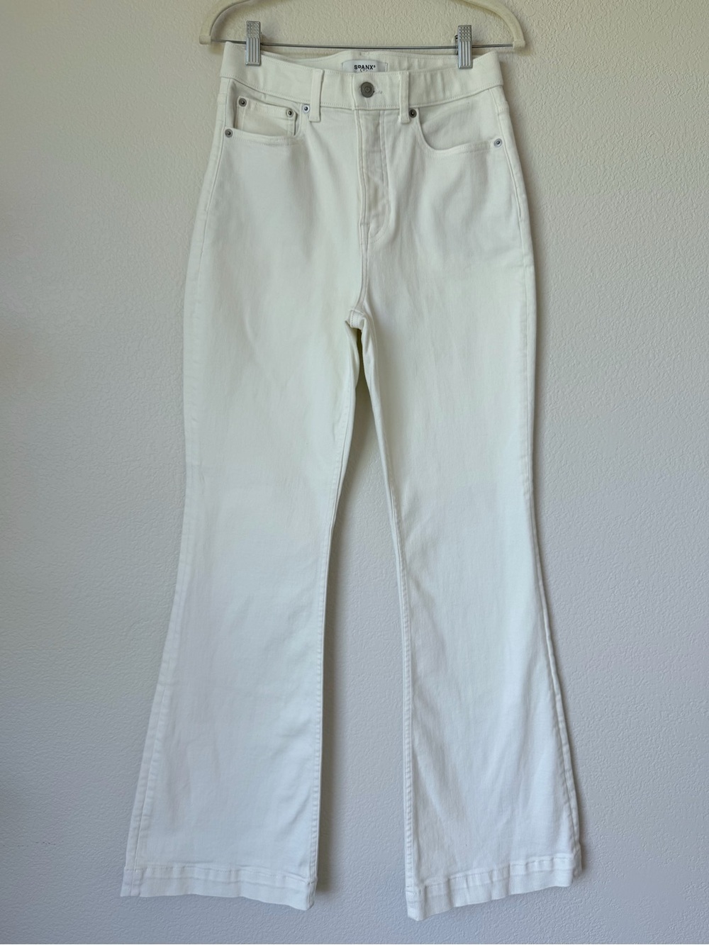 SPANX White High Rise Flare Jeans Stretch Shaping Denim Size 8